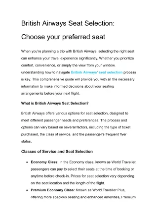 British Airways Seat Selection_ Choose your preferred seat