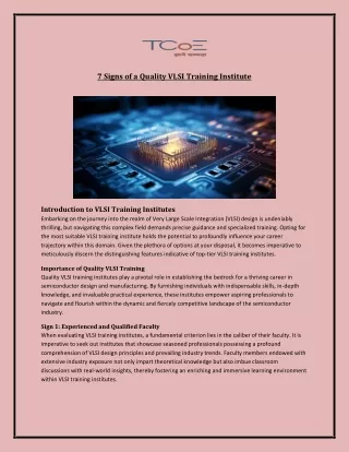 7 Signs of a Quality VLSI Training Institute