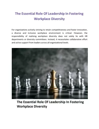 The Essential Role Of Leadership In Fostering Workplace Diversity