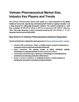 Vietnam Pharmaceutical Market Analysis Drivers, Trends & Opportunities (2024-2029)