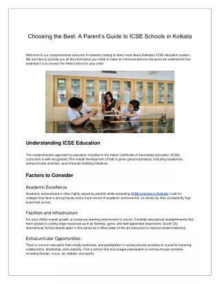 Choosing the Best - A Parent’s Guide to ICSE Schools in Kolkata
