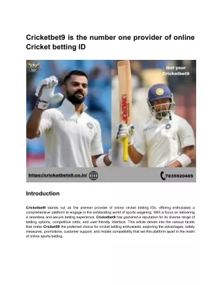 Cricketbet9 is the number one provider of online Cricket betting ID