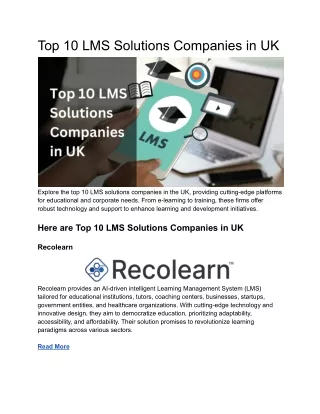 Top 10 LMS Solutions Companies in UK