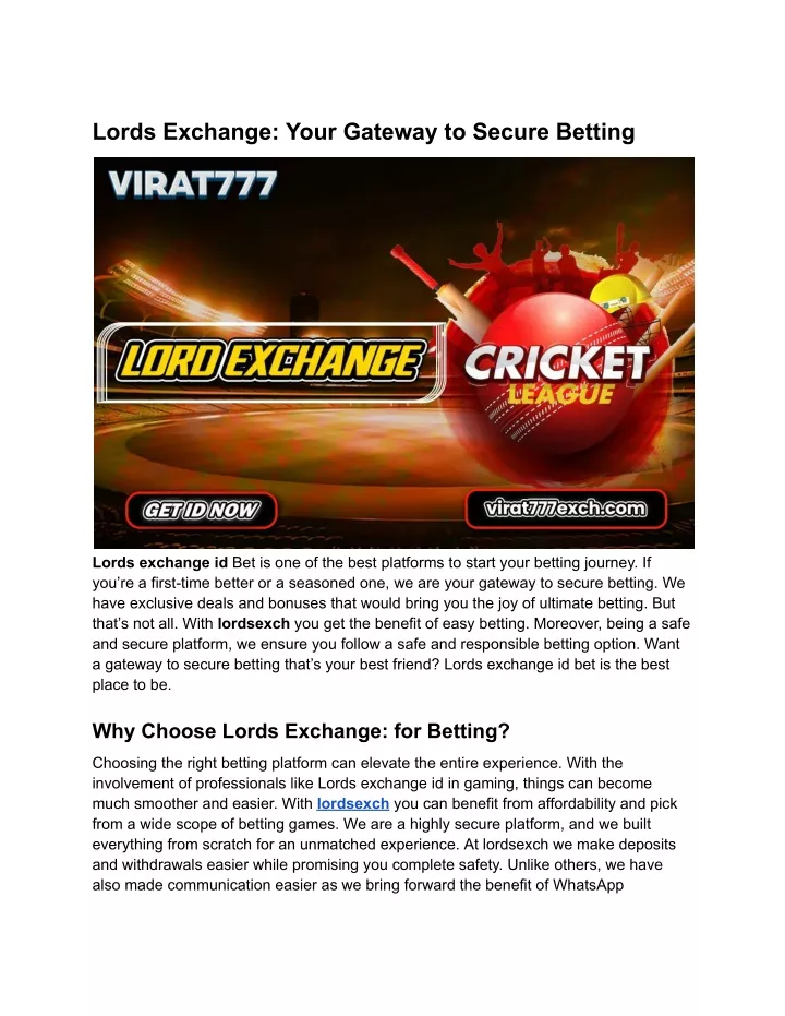 lords exchange your gateway to secure betting