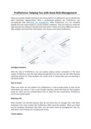 ProfitsForce Helping You with Stock Risk Management