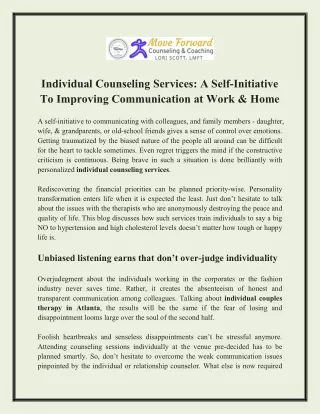 Individual Counseling Services- A Self-Initiative To Improving Communication at Work & Home