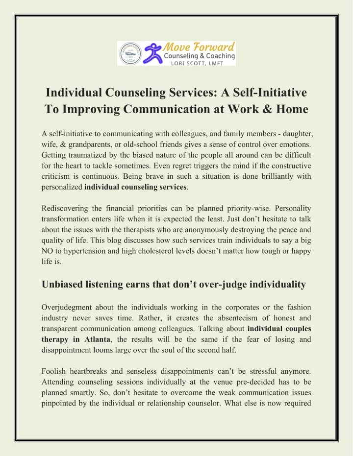 individual counseling services a self initiative