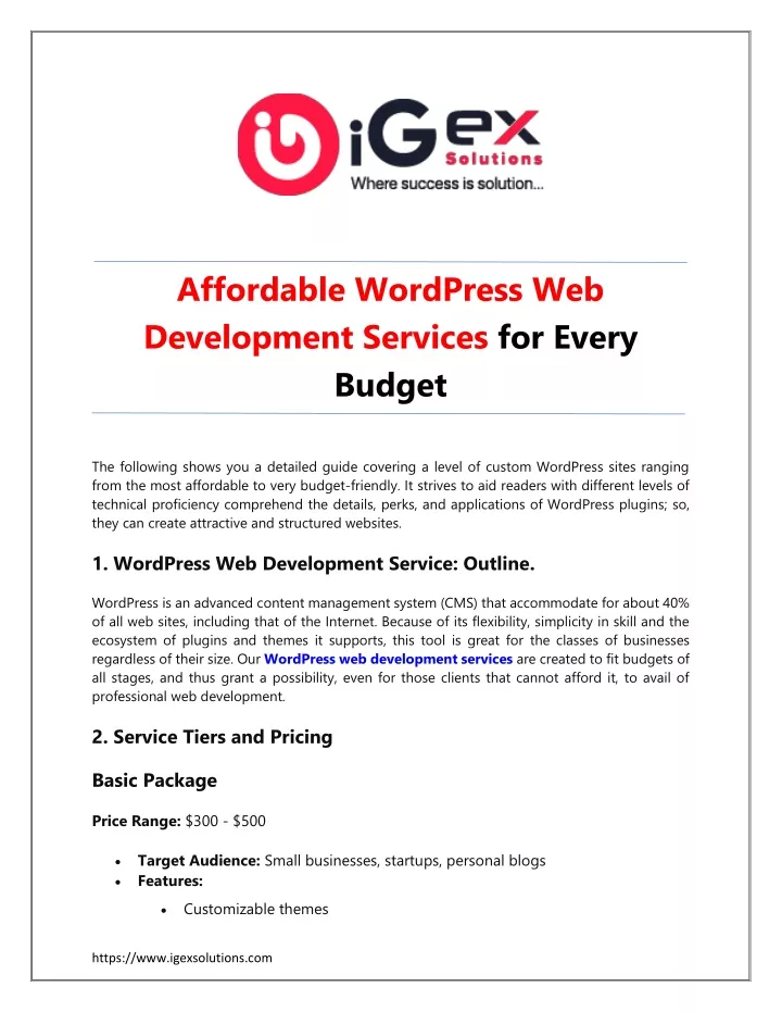 affordable wordpress web development services