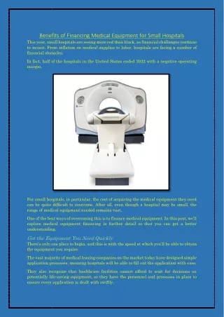 Benefits of Financing Medical Equipment for Small Hospitals