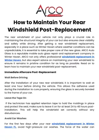 How to Maintain Your Rear Windshield Post-Replacement