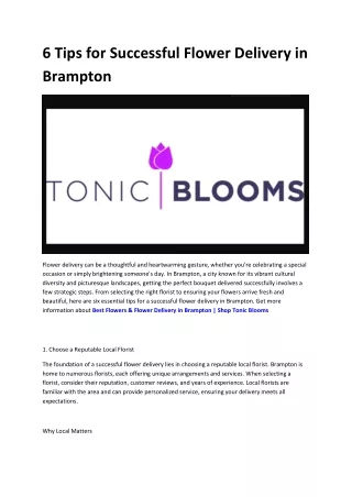 Tonic Blooms flower delivery brampton