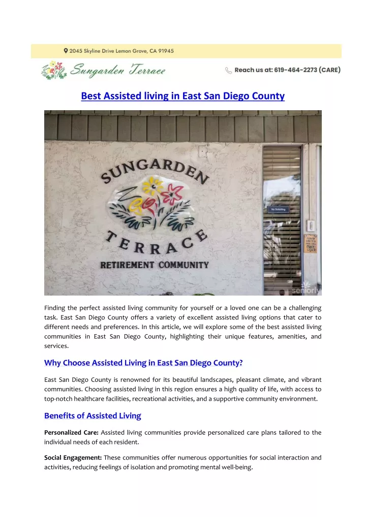 best assisted living in east san diego county