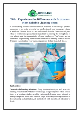 Experience the Difference with Brisbane's Most Reliable Cleaning Team