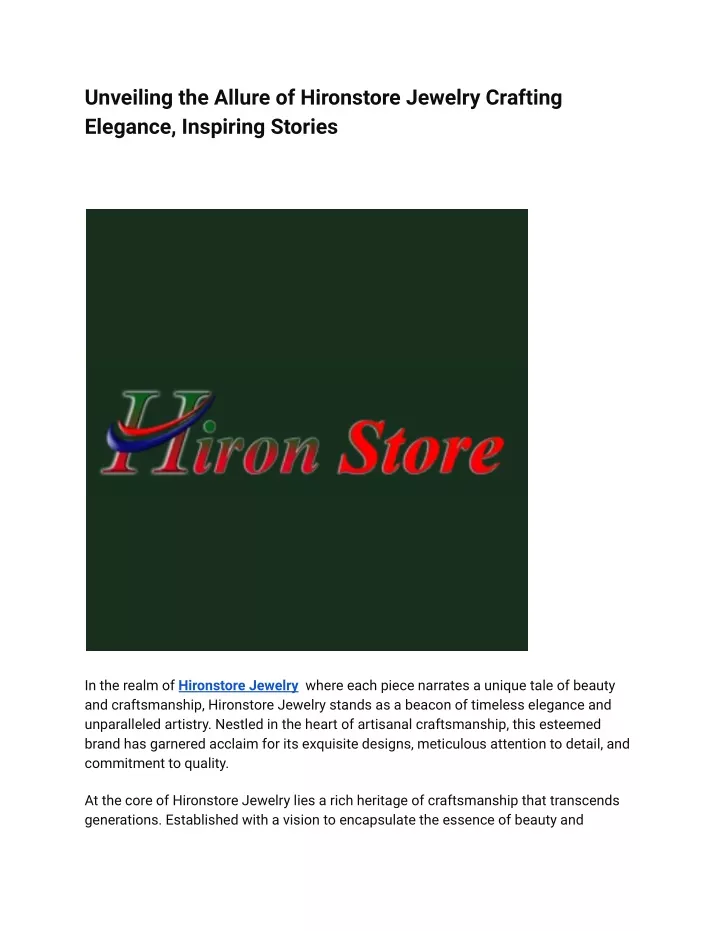 PPT - Unveiling the Allure of Hironstore Jewelry Crafting Elegance 