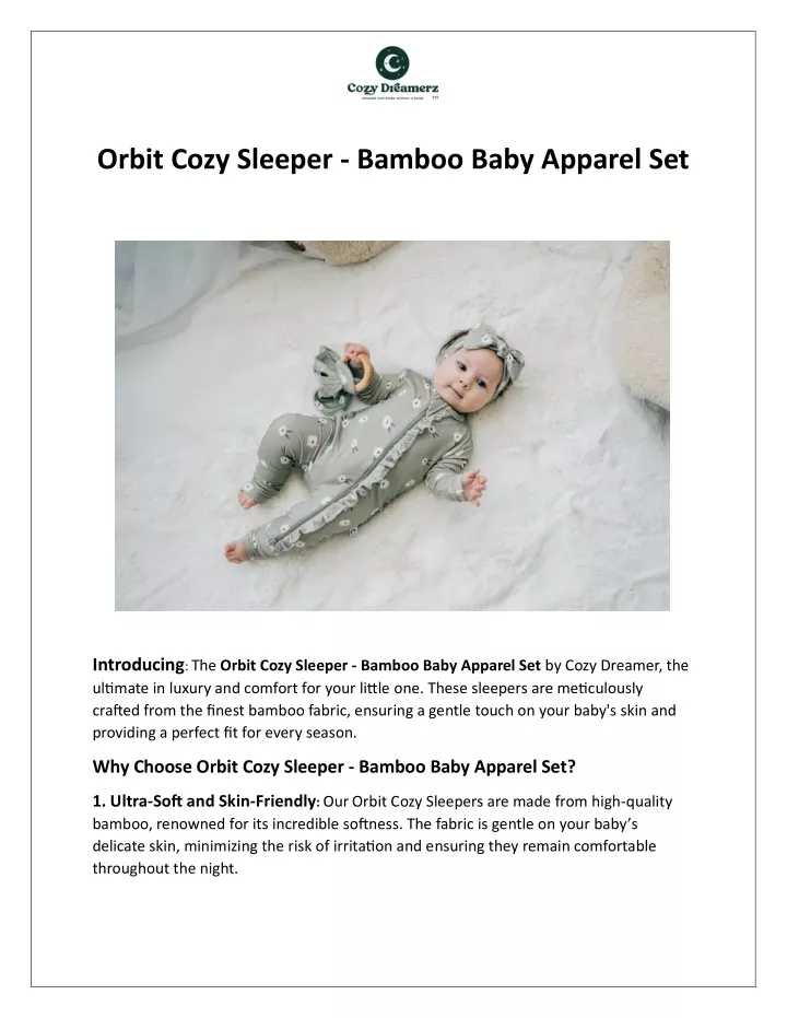 orbit cozy sleeper bamboo baby apparel set