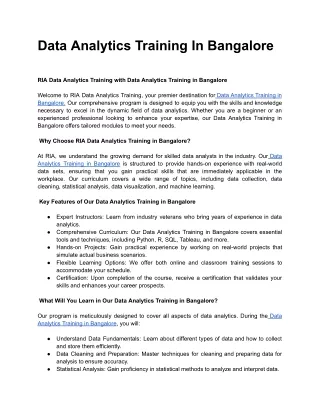 Data Analytics Training In Bangalore