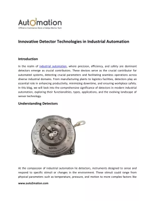 Innovative Detector Technologies in Industrial Automation