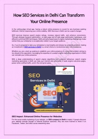 How SEO Services in Delhi Can Transform Your Online Presence
