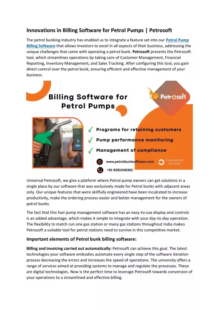 innovations in billing software for petrol pumps