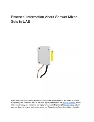 Essential Information About Shower Mixer Sets in UAE