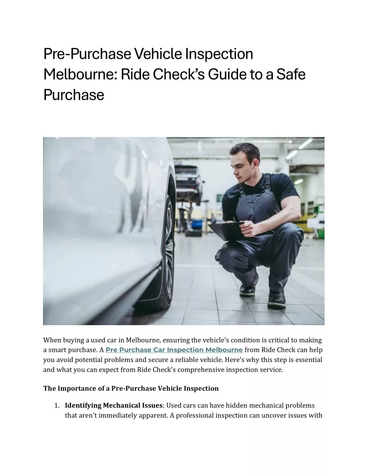 pre purchase vehicle inspection melbourne ride