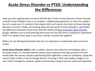 Acute Stress Disorder vs PTSD