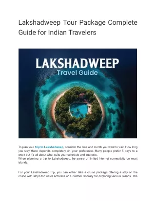 Lakshadweep Tour Package Complete Guide for Indian Travelers