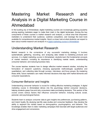 Mastering Market Research and Analysis in a Digital Marketing Course in Ahmedabad