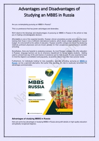 Advantages and Disadvantages of Studying an MBBS in Russia