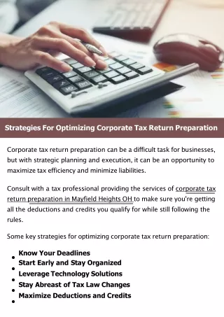 Strategies For Optimizing Corporate Tax Return Preparation