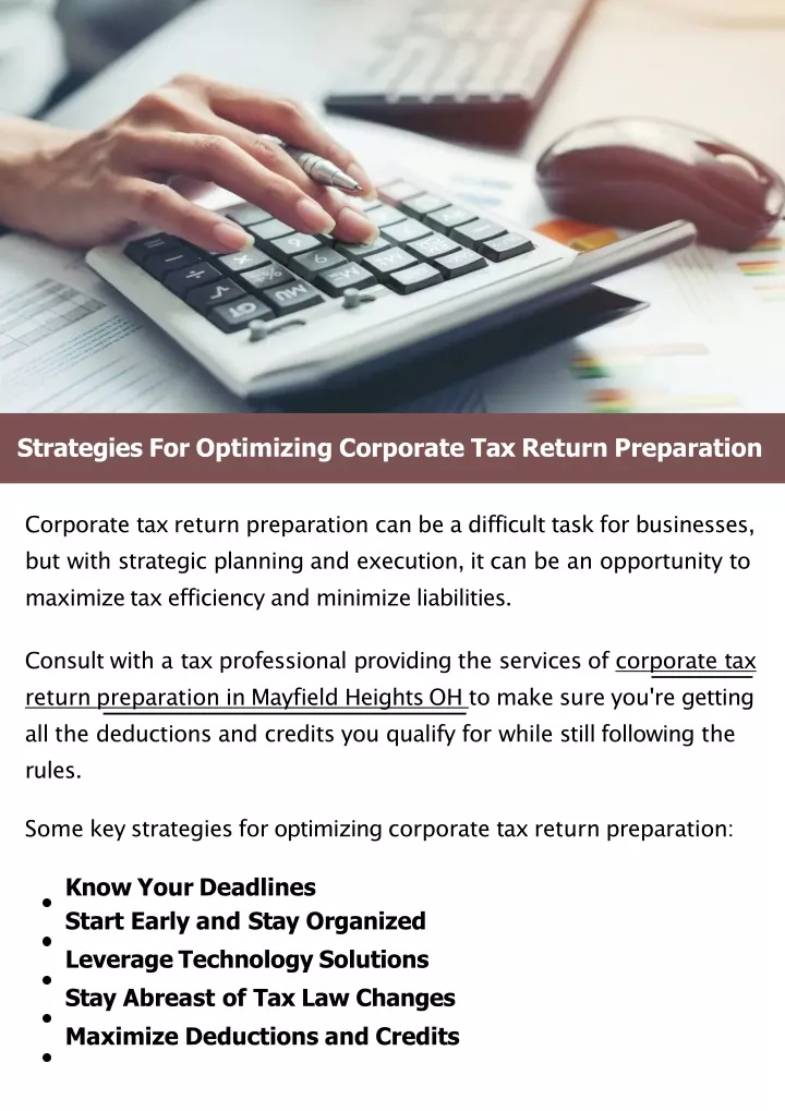 strategies for optimizing corporate tax return