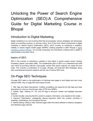 Unlocking the Power of Search Engine Optimization (SEO)_A Comprehensive Guide for Digital Marketing Course in Bhopal