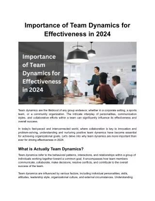 Importance of Team Dynamics for Effectiveness in 2024