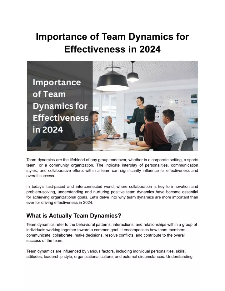 importance of team dynamics for effectiveness