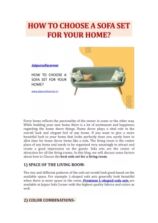 how to choose a sofa set for your home