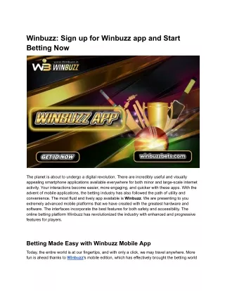 Winbuzz_ Sign up for Winbuzz app and Start Betting Now