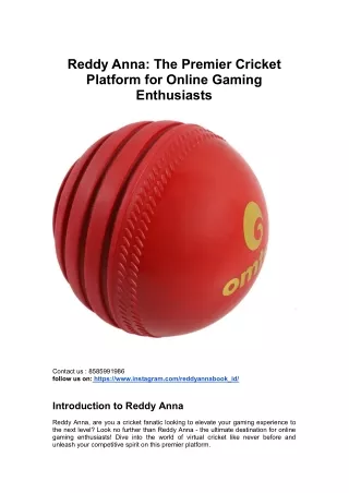 Reddy Anna The Premier Cricket Platform for Online Gaming Enthusiasts
