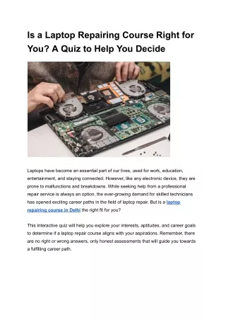 Is a Laptop Repairing Course Right for You