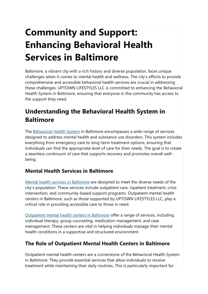 community and support enhancing behavioral health