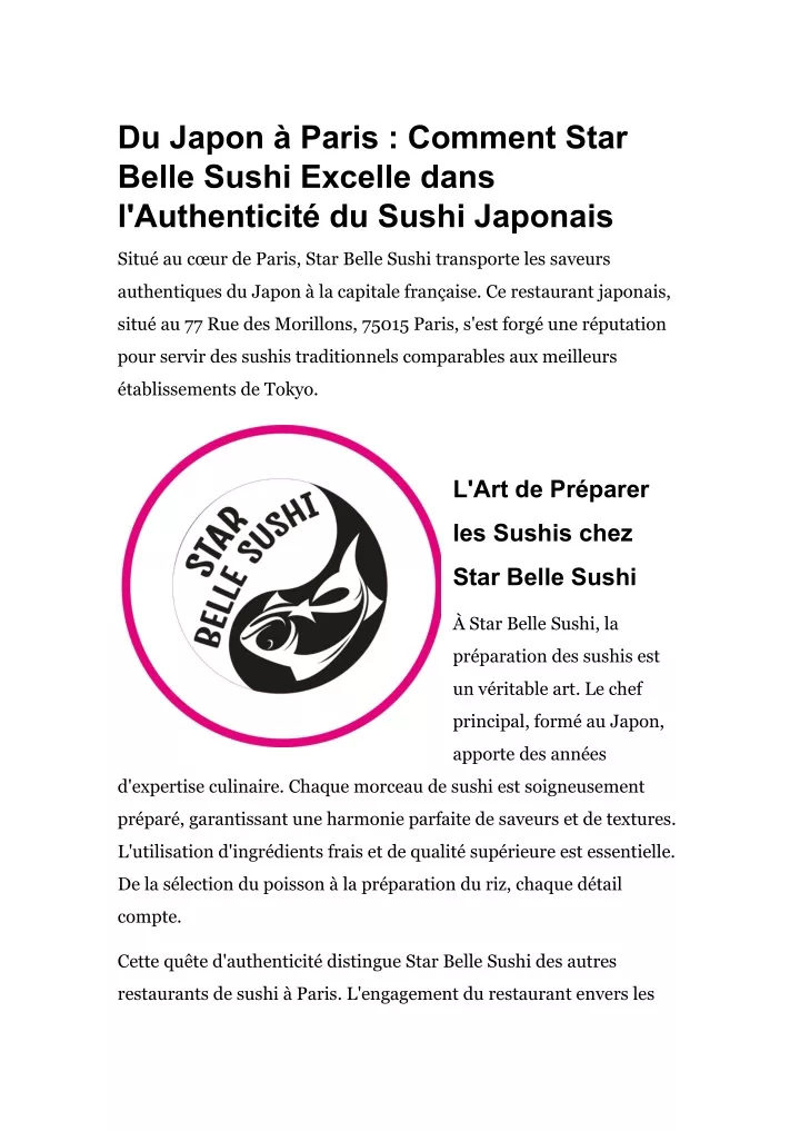 du japon paris comment star belle sushi excelle