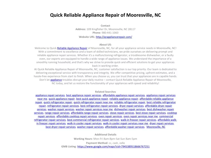 quick reliable appliance repair of mooresville nc
