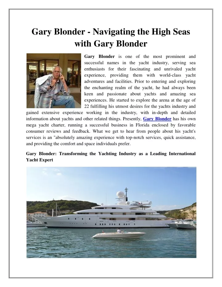 gary blonder navigating the high seas with gary