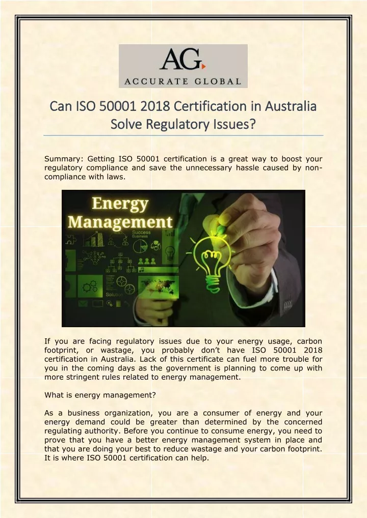 PPT - Can ISO 50001 2018 Certification in Australia Solve Regulatory ...