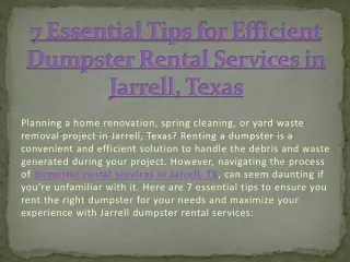 7 Essential Tips for Efficient Dumpster Rental Services in Jarrell, Texas
