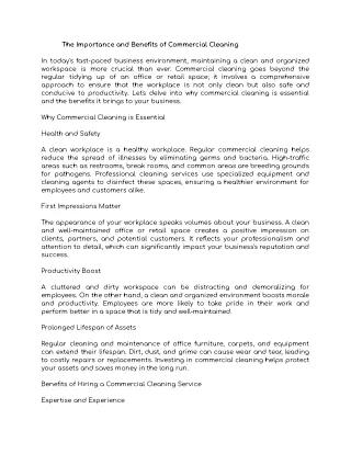 The Importance and Benefits of Commercial Cleaning