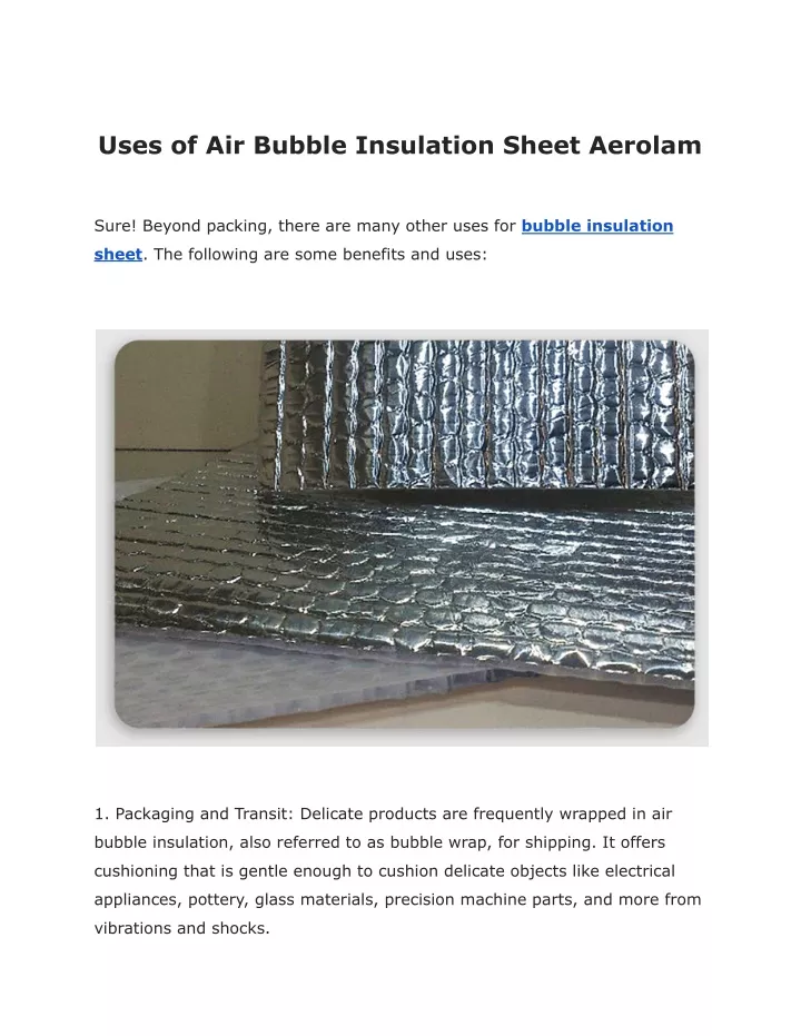 PPT - Uses of Air Bubble Insulation Sheet Aerolam PowerPoint ...