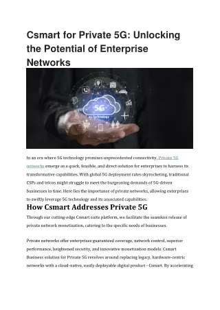 csmart for private 5g unlocking the potential