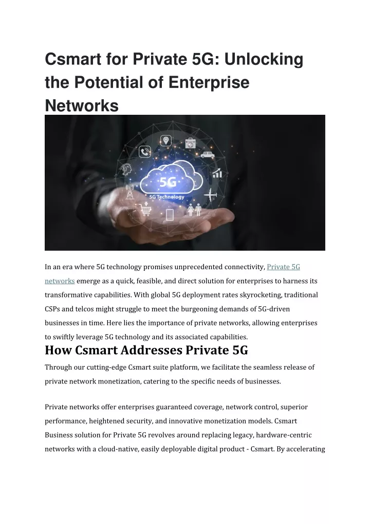 csmart for private 5g unlocking the potential