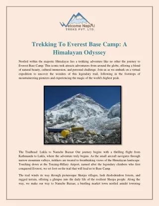 Trekking To Everest Base Camp A Himalayan Odyssey
