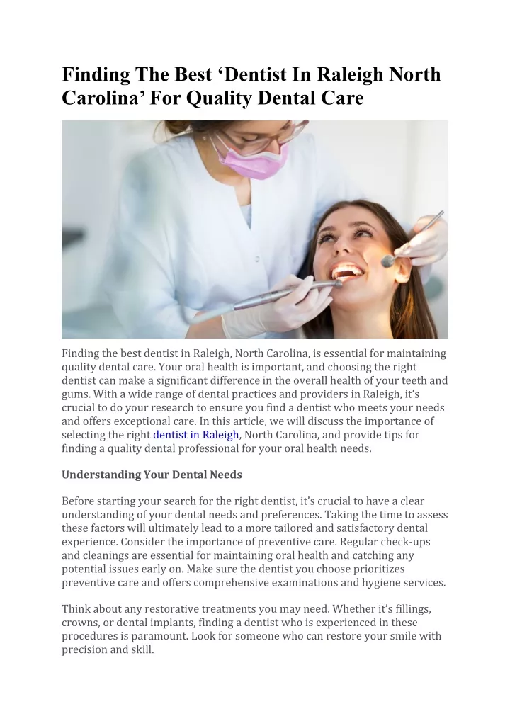 finding the best dentist in raleigh north